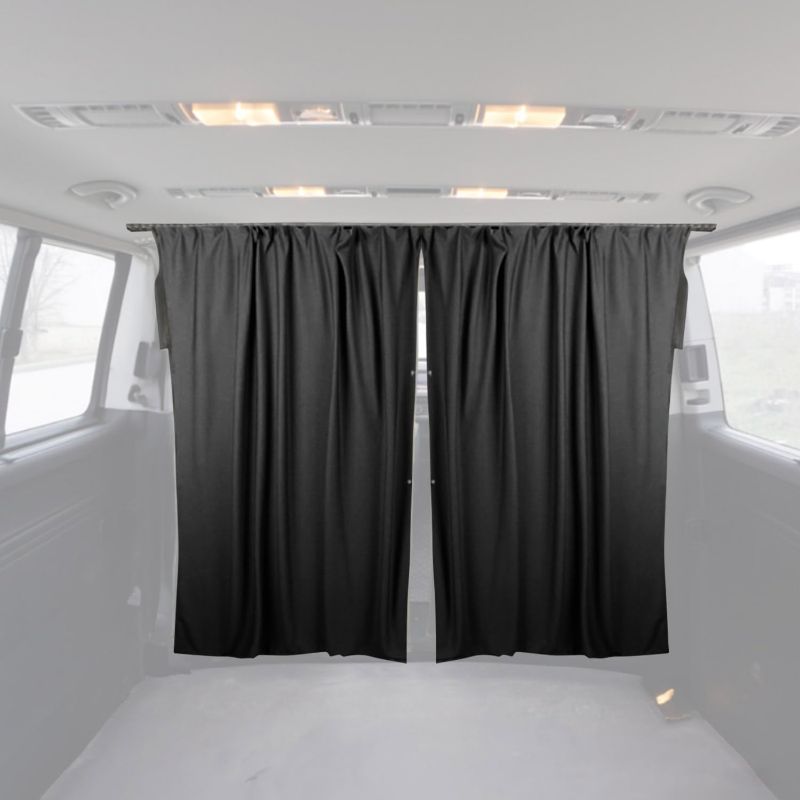 Photo 1 of OMAC Van Cab Divider Curtains Campervan Sunshade Kit, 54 inches x 71 inches, 2 Pieces Curtain, 1 Piece Profile, Black