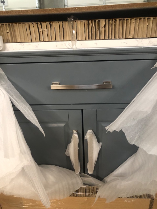 Photo 1 of allen + roth Lancashire 30-in Chambray Blue Undermount Single Sink Bathroom Vanity with White Engineered Stone Top