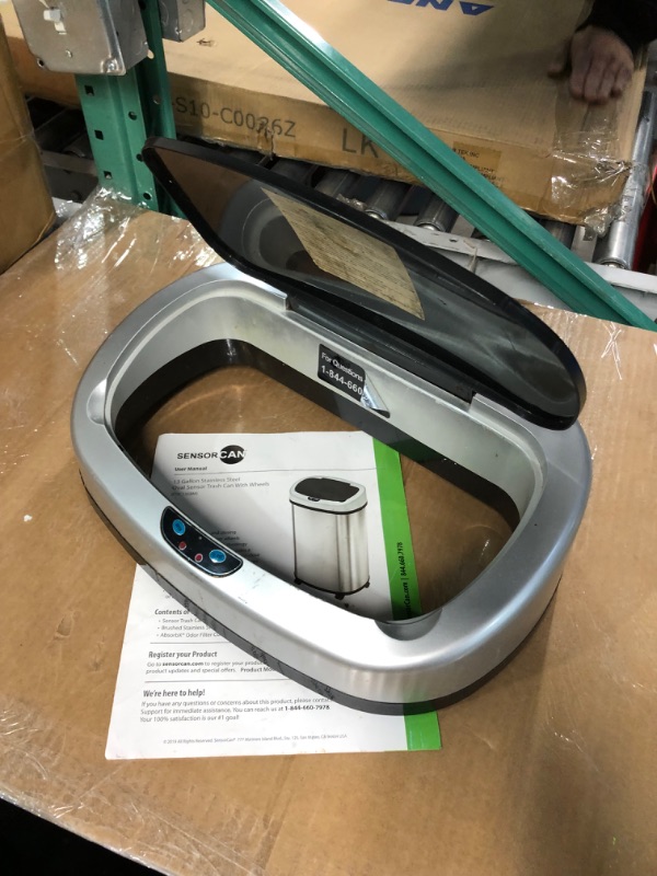 Photo 10 of *NON FUNCTIONAL* SIGNS OF USAGE/OPENED
iTouchless SoftStep 13.2 Gallon Kitchen Step Trash Can with Advance Odor Filter System, New Model 50 L & Gentle Lid Open and Close & Odor Removers 3-Pack Biodegradable Deodorizer 13 Gal Silver With Absorbx Filter Tra