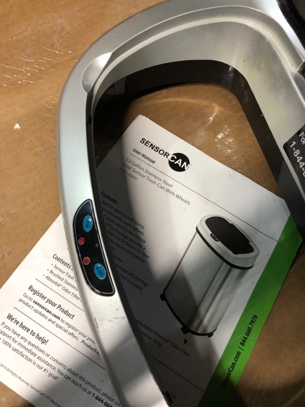 Photo 7 of *NON FUNCTIONAL* SIGNS OF USAGE/OPENED
iTouchless SoftStep 13.2 Gallon Kitchen Step Trash Can with Advance Odor Filter System, New Model 50 L & Gentle Lid Open and Close & Odor Removers 3-Pack Biodegradable Deodorizer 13 Gal Silver With Absorbx Filter Tra