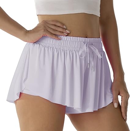 Photo 1 of Flowy Athletic Shorts for Women Running Tennis Butterfly Shorts Girls 2-in-1 Double Layer Quick-Drying Comfy Shorts Purple XL