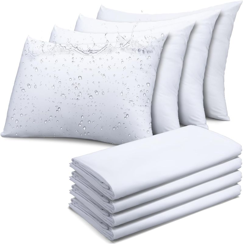 Photo 1 of 12 Pack Waterproof Pillow Covers Standard Size/Queen Size/King Size Pillow Protectors with Zipper Comfortable Soft White Pillow Case Encasement for Home, Hotel and Hospital(Standard Size)