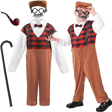 Photo 1 of Alaiyaky Old Man Costume for Kids 100 Days of School Costume of Boys Halloween Dress Up Grandpa Costume Set  (Medium)