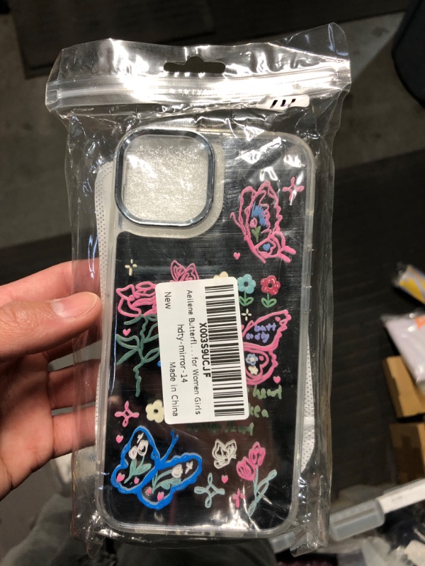 Photo 1 of Butterfly Phone Case for iPhone 14 Pro Max, Cute 3D Korea Glitter Colorful Flower Graffiti Mirror Butterfly Phone Cover with Butterfly Holdstand for Women Girls