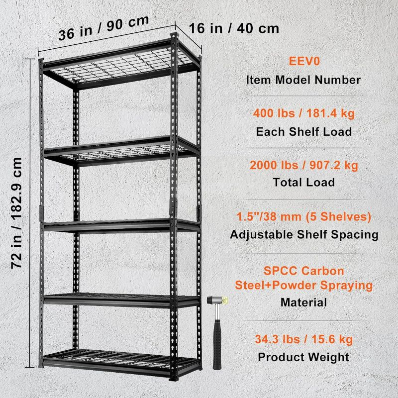 Photo 3 of (READ FULL POST) Storage Shelving Unit, 5-Tier Adjustable, 2000 lbs Capacity, Heavy Duty Garage Shelves Metal Organizer Wire Rack, Black, 36" L x 16" W x 72" H for Kitchen Pantry Basement Bathroom Laundry Closet
