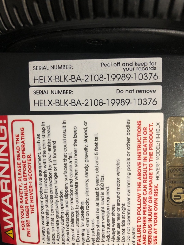 Photo 4 of * important * see clerk notes *
Hover-1 Helix Electric Hoverboard | 7MPH Top Speed, 4 Mile Range, 6HR Full-Charge, Built-in Bluetooth Speaker,