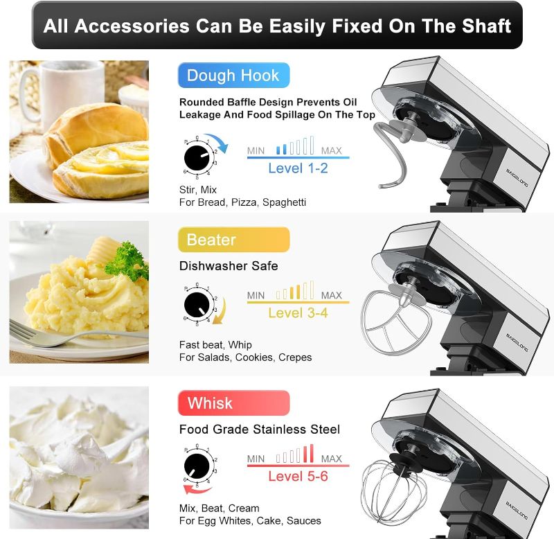 Photo 4 of (READ FULL POST) 6-IN-1 Stand Mixer, 8.5 Qt. 1500W Multifunctional Electric Kitchen Mixer,With Dough Hook, Whisk, Beater, Meat Grinder, Blender, Splash Guard 9 Accessories for Most Home Cooks