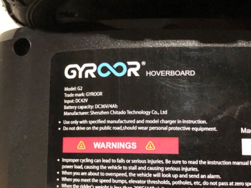 Photo 5 of ***NOT FUNCITONAL - ONE OF THE SIDES DOESN'T WORK - SCRATCHED AND SCUFFED***
Gyroor Warrior G2 8.5 inch All Terrain Off Road Hoverboard with Bluetooth Speakers and LED Lights, UL2272 Certified