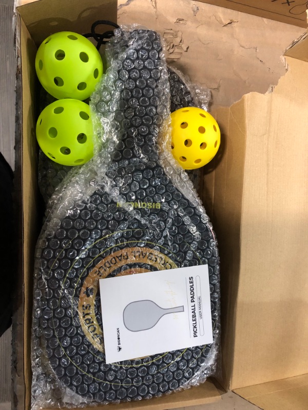 Photo 3 of **missing one pickleball.**
BISONCAN Pickleball Paddles - Pickleball Balls Set with 4 Wood paddles\ Pickleball Balls & Carry Bag All wood-Black