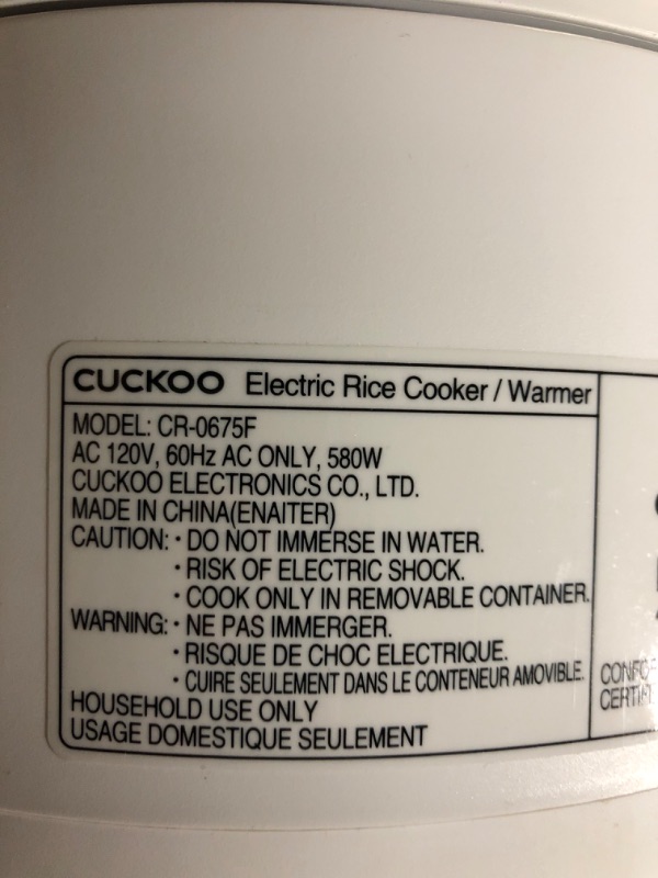 Photo 5 of * missing power cord *
CUCKOO CR-0375F | 3-Cup (Uncooked) Micom Rice Cooker 