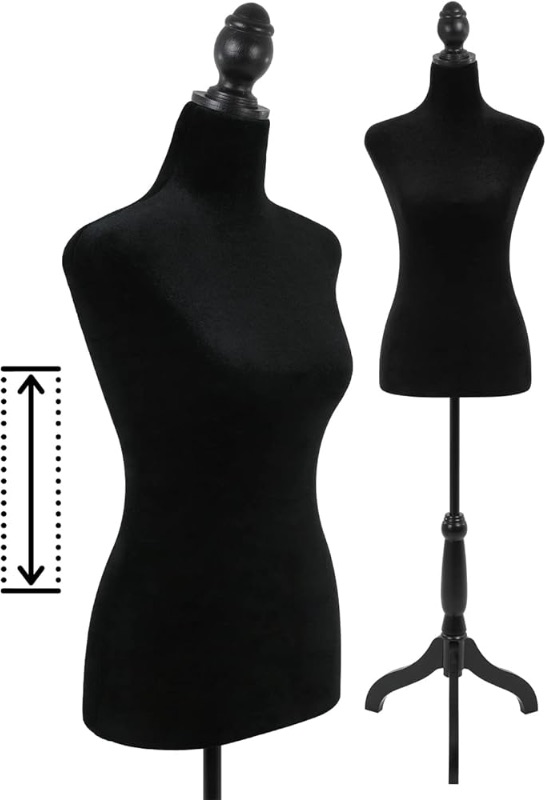 Photo 1 of *Damaged non refundable* Mannequin Body, Mannequin Torso Mannequin Stand Dress Form 49.6-63.4 Height (Black)