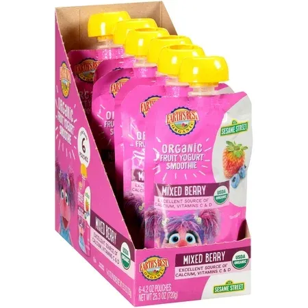 Photo 1 of * SET OF 2, NO RETURNS * Earth's Best Organic Sesame Street Fruit Yogurt Smoothie, Mixed Berry, 4.2 oz Pouch