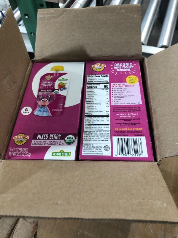 Photo 3 of * SET OF 2, NO RETURNS * Earth's Best Organic Sesame Street Fruit Yogurt Smoothie, Mixed Berry, 4.2 oz Pouch