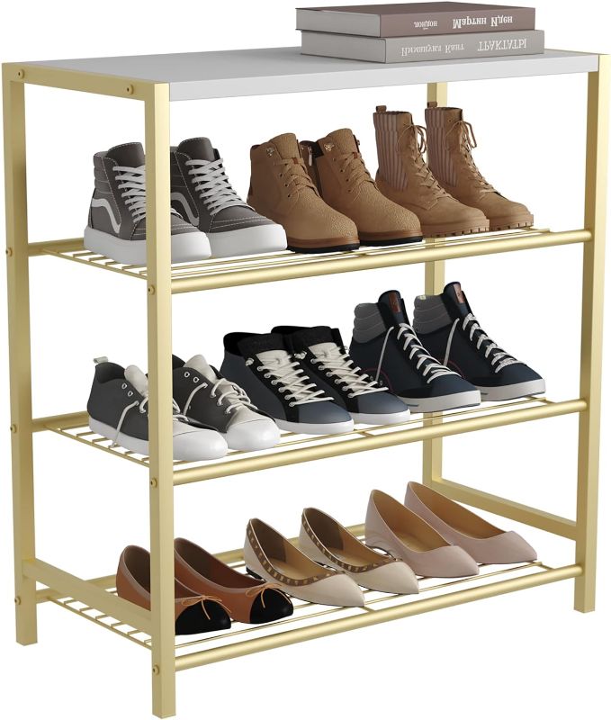 Photo 1 of **READ NOTES**HOMEFORT 4-Tier Shoe Rack, Shoe Storage Shelf, Industrial Shoe Tower, Narrow Shoe Organizer for Closet Entryway, Small Shoe Rack Table with Durable Metal Shelves, White Oak 4-Tier White Oak