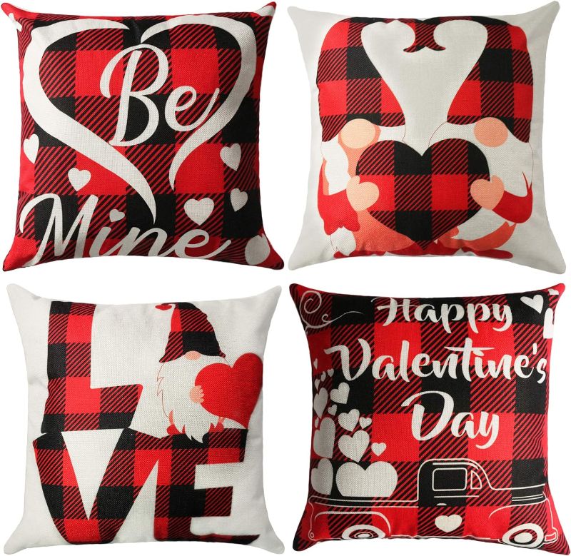 Photo 1 of * SET OF TWO, NO RETURNS * Valentine Pillow Covers 18×18 Inch Gnome Throw - Pillow Covers Holiday Anniversary Wedding Cushion Pillow Case for Sofa Couch Valentine’s Day Decorations Throw Pillow Cover