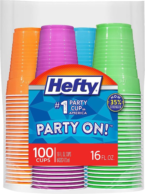 Photo 1 of * SET OF TWO, NO RETURNS * Hefty Party On Disposable Plastic Cups, Assorted, 16 Ounce, 100 Count