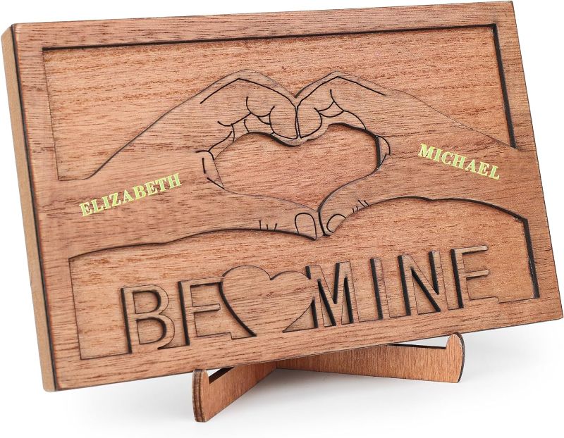 Photo 1 of * SET OF TWO, NO RETURNS 8* AKEROCK Personalized Valentines Gifts for Him Her Couple, Wood Plaque with Letter Sticker for custom names - Romantic Gifts for Valentines Day, Birthday, Engagement, Wedding Anniversary