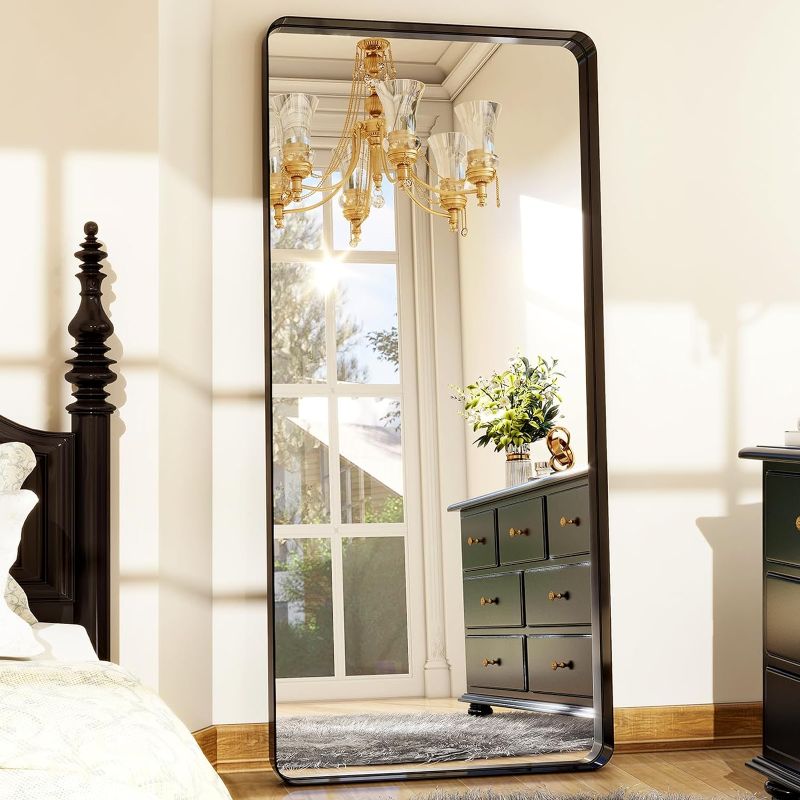 Photo 1 of  Full-Length Mirror - Black Deep Framed Floor Mirror, Wall-Mounted Rectangular Dressing Mirror for Home Decor in Bedroom, Bathroom, Living Room - Hang or Lean Against Wall