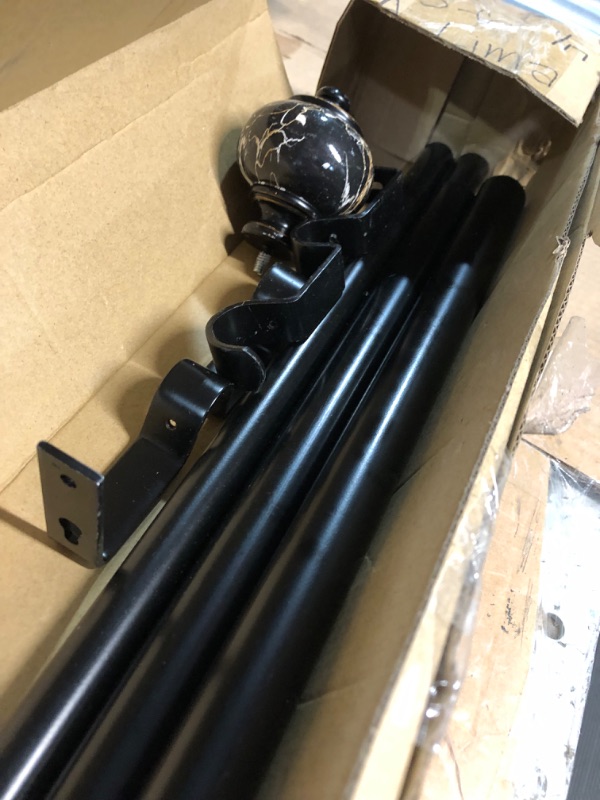 Photo 1 of ***MISSING PARTS - SEE COMMENTS***
KAMANINA 1 Inch Double Curtain Rods 72 to 144 Inches (6-12 Feet) Telescoping Drapery Rod for Windows, Marble Finials, Black 72-144'' Black