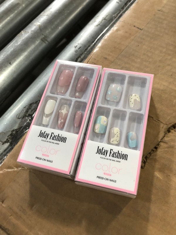 Photo 2 of * SET OF TWO, NO RETURNS * Pink Press on Nails Medium Coffin, Jofay Fashion Fake Nails with Designs, False Nails with Glue, Acrylic Nails Natural & Reusable, Stick on Nails for Women & Girls, Pink Ballet 24pcs