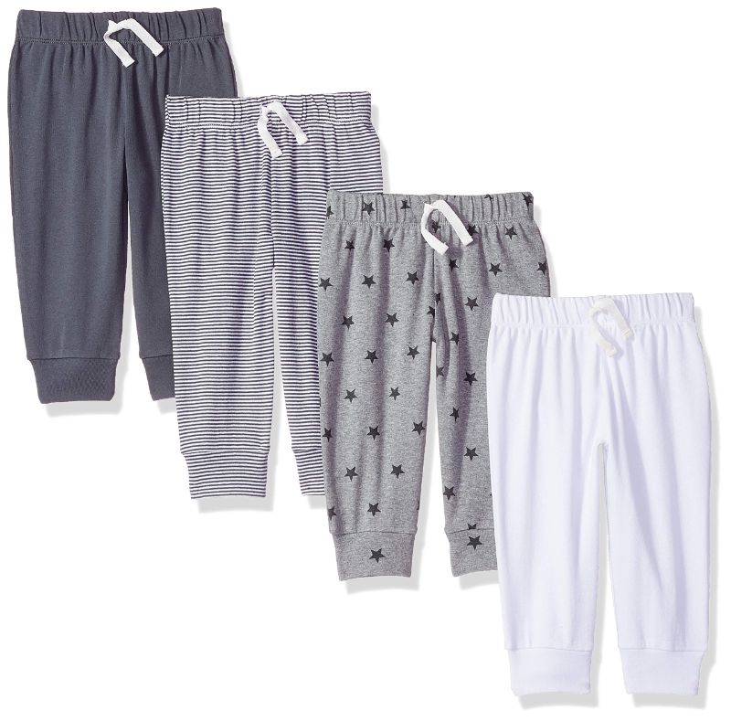 Photo 1 of Amazon Essentials Baby Girls' Cotton Pull-On Pants 4 Dark Grey/White/Stars/Stripe 12 Months