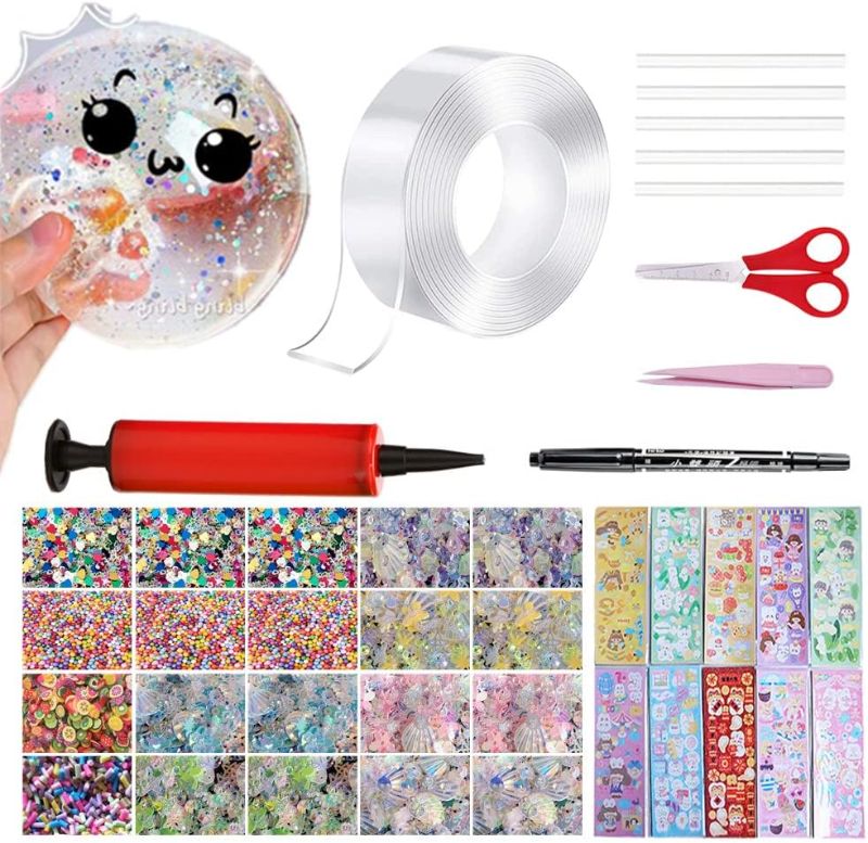 Photo 1 of 15p Nano Bubbles Tape Kit, Nano Bubble Tape Toy Kit, Double Sided Tape Magic Plastic Bubbles Balloon, Elastic Bubble DIY Craft Kit with and Balloon Inflator, DIY Toys for Girls, Boys