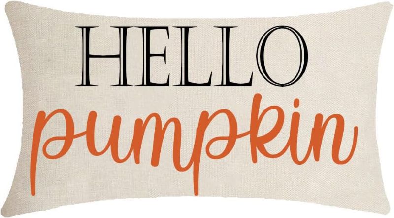Photo 1 of * BUNDLE OF THREE, NO RETURNS * Fall Hello Pumpkin Throw Pillow Cover Cushion Case Cotton Linen Home Office Decoration Rectangle 12 X 20 Inch