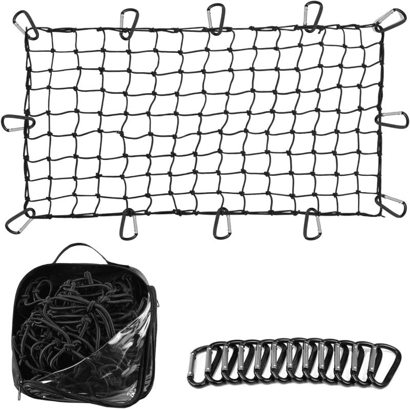 Photo 1 of Cargo Net for Pickup Truck Bed - 4 x 6 Foot, Heavy-Duty, Mesh Square Bungee Netting with 12 Black Clips and Storage Bag - Holds Small and Large Loads (4'x6')