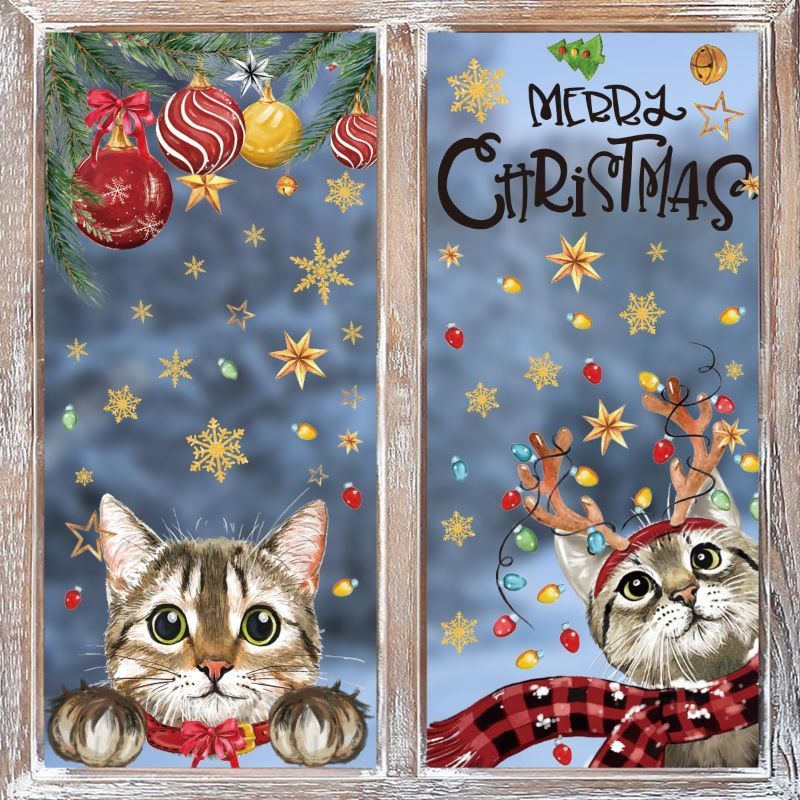 Photo 1 of * BUNDLE OF TWO, NO RETURNS * Horaldaily 102 PCS Christmas Window Cling Sticker, Xmas Ball Cat for Home Party Supplies Shop Window Glass Display Decoration