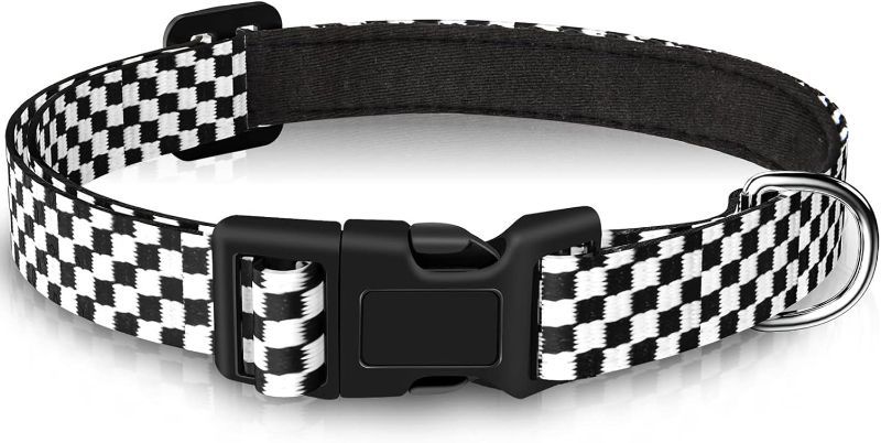 Photo 1 of * BUNDLE OF TWO, NO RETURNS * TFIEO Checkered Dog Collar Adjustable & Durable Pet Collar for XS, Small, Medium and Large Dogs, Girl Dog Collar, Boy Dog Collar, Cute Dog Collar (XS) BLACK-XS BLACK-XS