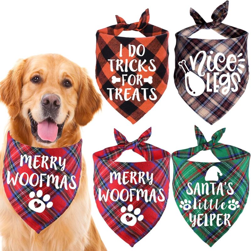 Photo 1 of * BUNDLE OF TWO, NO RETURNS * STMK 4 Pack Holiday Dog Bandanas, Halloween Thanksgiving Day Christmas Dog Bandanas for Small Medium Large Dogs Costumes (Large, Holiday A) Large Holiday A