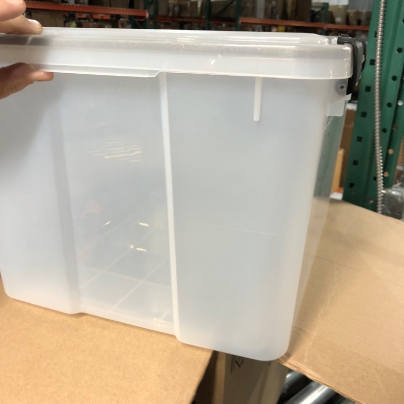 Photo 2 of ***Damaged**IRIS USA 46.6 Quart WEATHERPRO Plastic Storage Box with Durable Lid and Seal and Secure Latching Buckles, Weathertight, Clear with Black Buckles, 2 Pack 46.6 Qt. -2 Pack