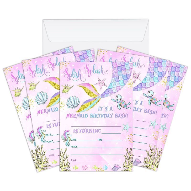 Photo 1 of **BUNDLE PACK OF 2 NON REFUNDABLE**
40 Mermaid Birthday Invitations with Envelopes