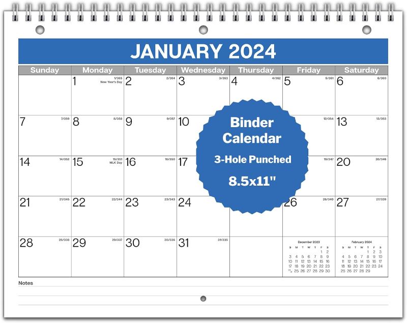 Photo 1 of Dunwell 2024 Calendar for 3-Ring Binder, Wall or Desk, 8.5x11 Spiral Bound 3-Hole Punched Office Calendar 2024, Wall Calendar 2024 for Home or Office