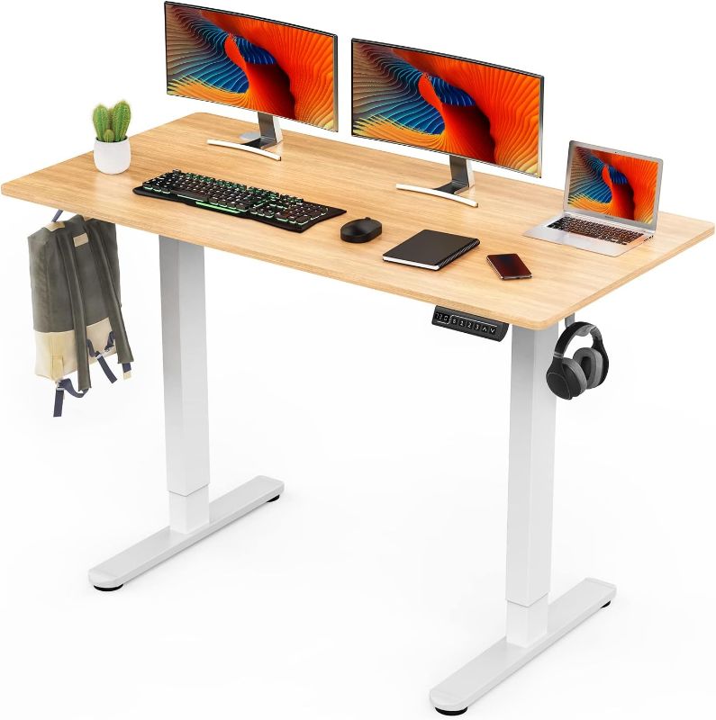 Photo 1 of Sweetcrispy Electric Standing Desk, 55 x 24in Adjustable Height Electric Stand up Desk Standing Computer Desk Home Office Desk Ergonomic Workstation with 3 Memory Controller, Bamboo Texture