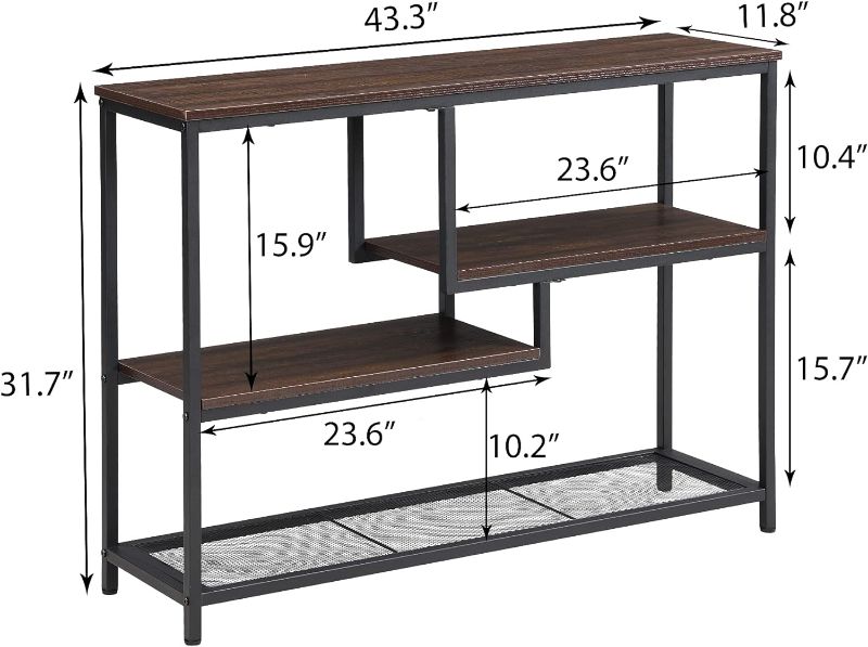 Photo 3 of (READ FULL POST) FIVEGIVEN Narrow Console Table for Entryway Hallway Table with Storage Shelves for Living Room Espresso Industrial 43.3 in x 11.8 in x 31.7 in Espresso