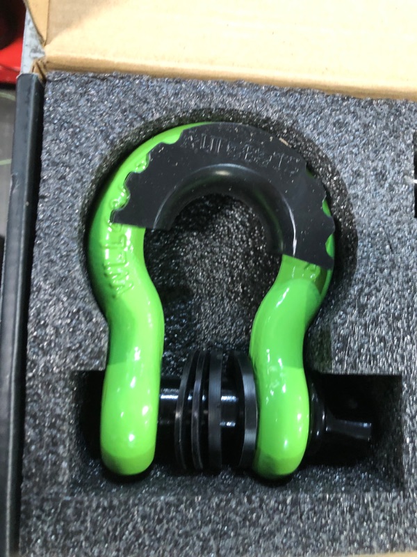 Photo 2 of AUTOBOTS Bow Shackles 3/4" D Ring Shackle (2 Pack), 48,000Ib Break Strength with 7/8" Pin, 2 Isolator and 4 Washers Kit for Offroad Vehicle Truck Recovery Green green and black