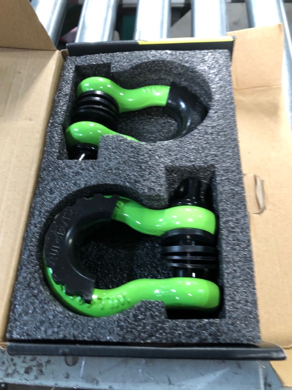 Photo 3 of AUTOBOTS Bow Shackles 3/4" D Ring Shackle (2 Pack), 48,000Ib Break Strength with 7/8" Pin, 2 Isolator and 4 Washers Kit for Offroad Vehicle Truck Recovery Green green and black