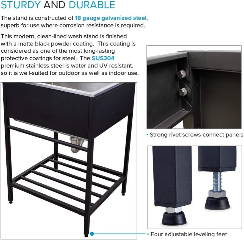 Photo 2 of *FRAME ONLY** Transolid  25 in. x 22 in. x 34.3 in. Stainless Steel Laundry Sink with Wash Stand in Matte Black