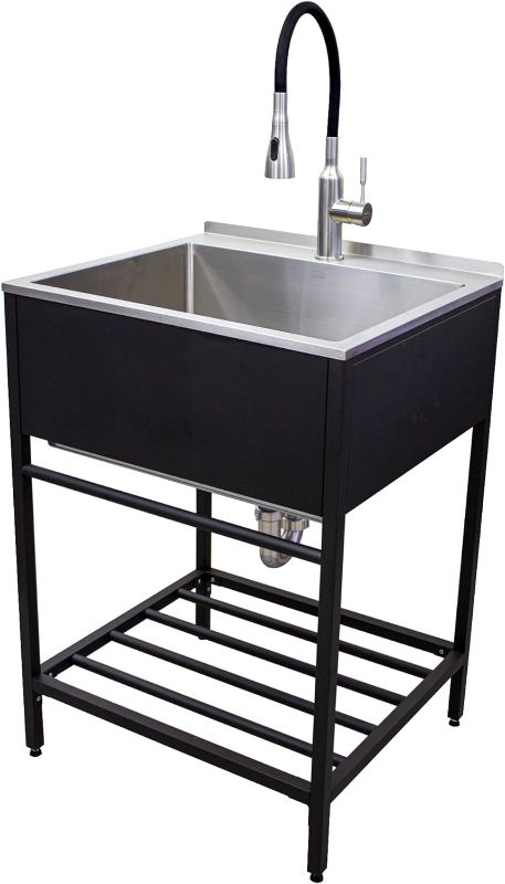 Photo 1 of *FRAME ONLY** Transolid  25 in. x 22 in. x 34.3 in. Stainless Steel Laundry Sink with Wash Stand in Matte Black