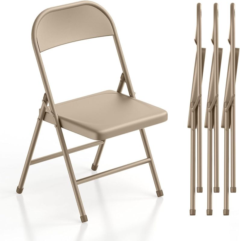Photo 1 of  4 Pack Metal Folding Chair with Steel Seat and Double Braced Frame