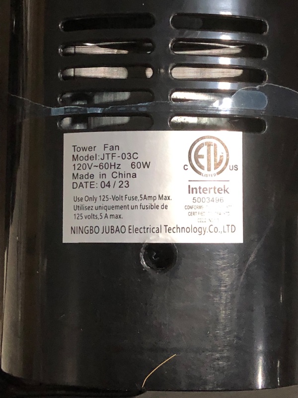 Photo 4 of ***MISSING SCREWS FOR BASE - POWERS ON - UNABLE TO TEST FURTHER***
Uthfy Oscillating Tower Fan with Remote, Electric Standing, Black