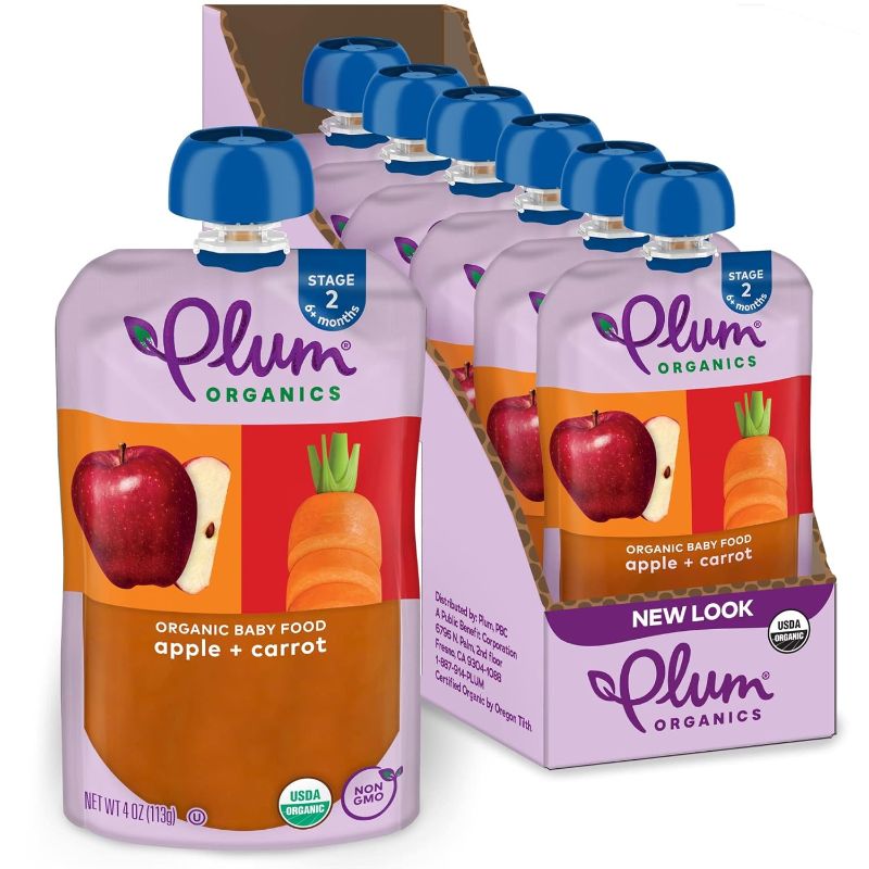 Photo 1 of 2 PACK Plum Organics Stage 2 Organic Baby Food - Apple and Carrot - 4 oz Pouch (Pack of 6)