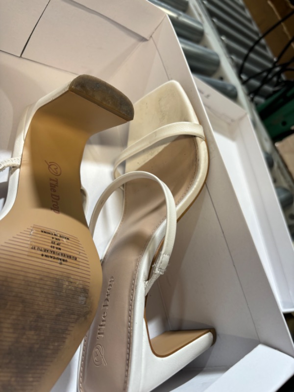 Photo 3 of *HEAVILY USED* The Drop Women's Avery Square Toe Two Strap High Heeled Sandal 6 White