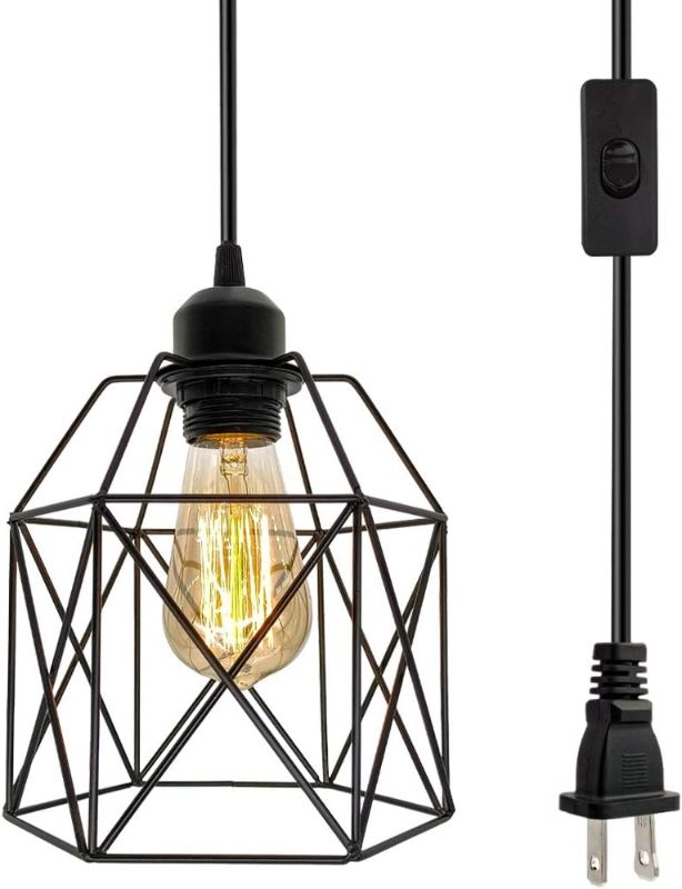 Photo 1 of *SIMILAR TO STOCK* Industrial Plug in Pendant Light, Black Cage Pendant Ligh