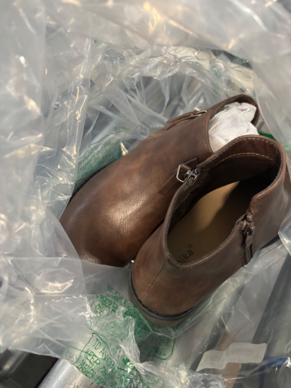 Photo 3 of *SIMILAR TO STOCK* 
Luoika Women's Wide Width Ankle Boots, Extra Wide Mid Heel Side Zipper Booties. SIZE 8XW BROWN