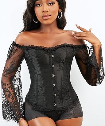 Photo 1 of *SIMILAR TO STOCK* Corset Tops for Women with Sleeves, Bustier Overbust Lace Up Bodice Lingerie