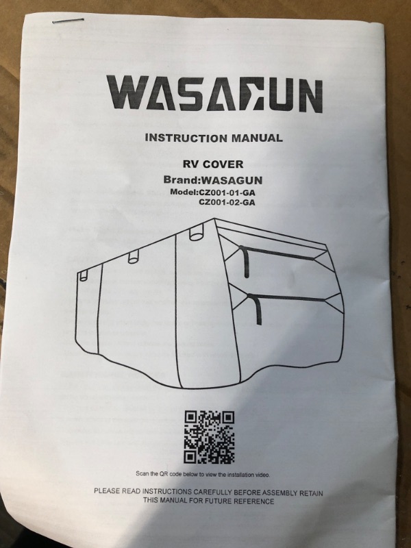 Photo 2 of WASAGUN Upgraded Travel Trailer RV Cover Fits 26.1'- 28.5' Motor Home, Windproof 7 Extra Thick Layers Anti-UV Top, Zippered Door Panel, Rip-Stop Straps, 4 Tire Covers & 6 Gutter Covers, Black Grey Black