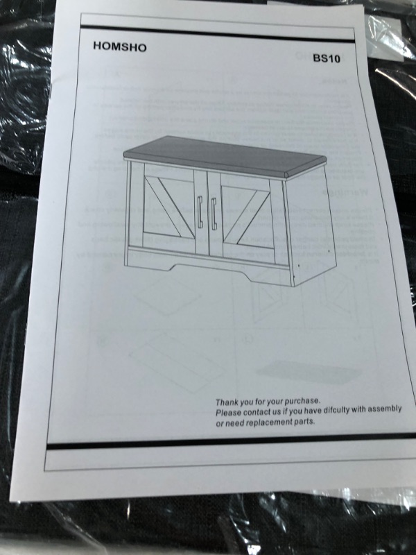 Photo 2 of ***DAMAGED - SOME OF THE BOARDS ARE CRACKED***
HOMSHO 2-Tier Storage Bench,Shoe Bench with Padded Seat Cushion, Entryway Bench with 2 Barn Doors,Adjustable Shelf, 27.6" L x 13.8" W x 17.7" 