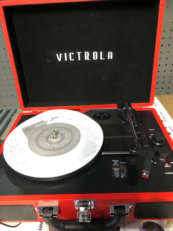 Photo 4 of Victrola Vintage 3-Speed Bluetooth Portable Suitcase Record Player **red** 